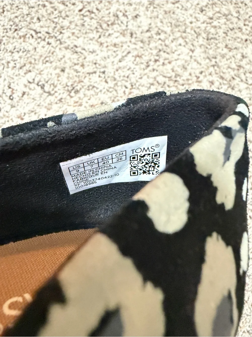 TOMS Black Flats with Black & White Leopard Heel Accent